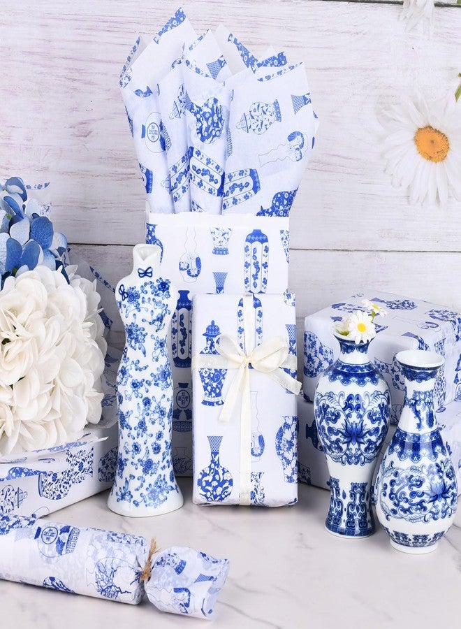 Bolsome 100 Sheets 20 * 14 Inches Chinoiserie Tissue Paper for Gift Wrapping Blue White Porcelain Patterned Tissue Paper for Gift Bags for Wedding Bridal Shower Xmas DIY Craft - Image 4